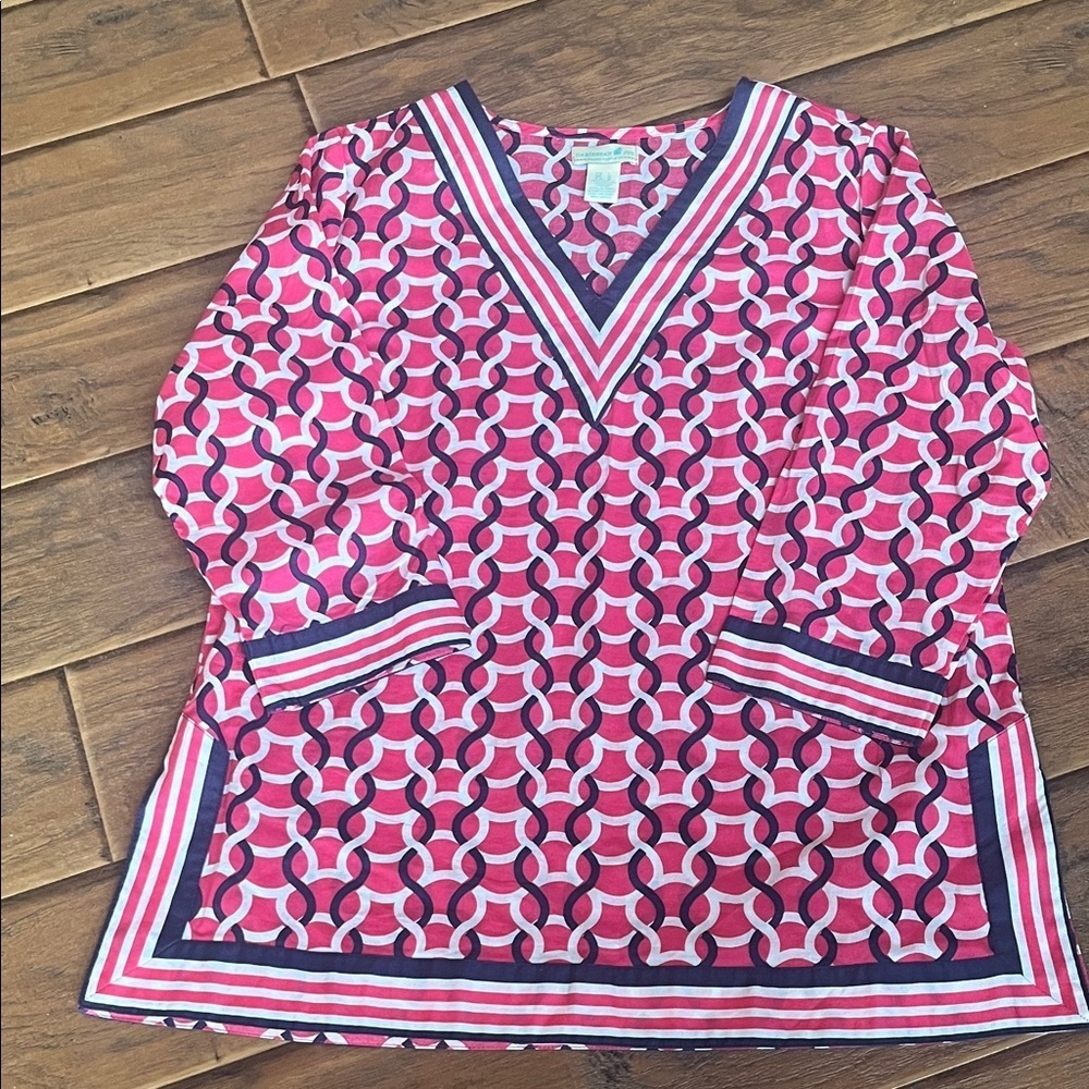 Caribbean Joe Pink and Blue Patterned Blouse - Size Large